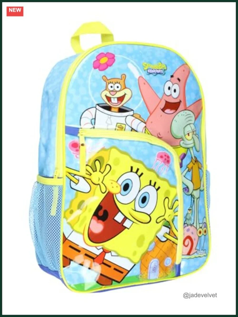 SpongeBob SquarePants Kids' Backpack - Dual Compartment, Multiple Pockets, Wipe